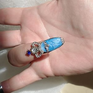 Gold Blue/White Crown Nail Ring!